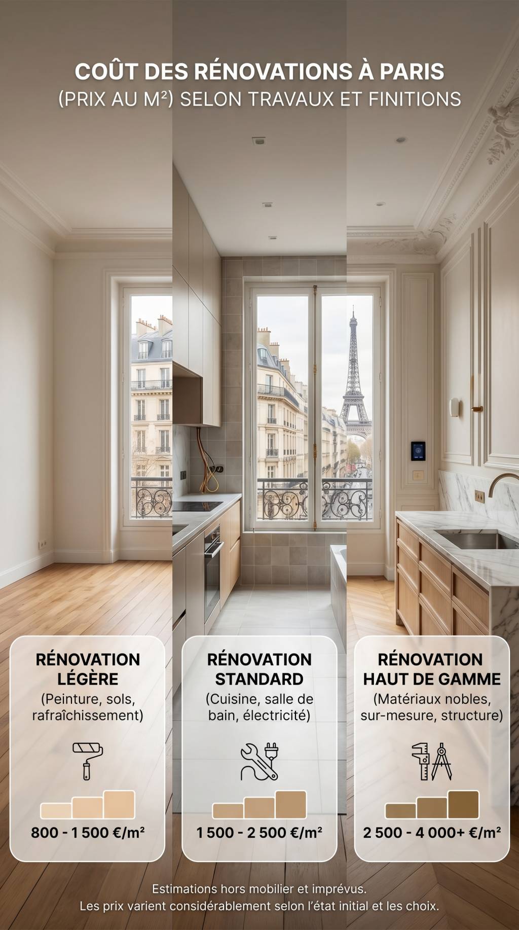 Rénovation à Paris : les prix au m2 selon les travaux et les finitions choisies